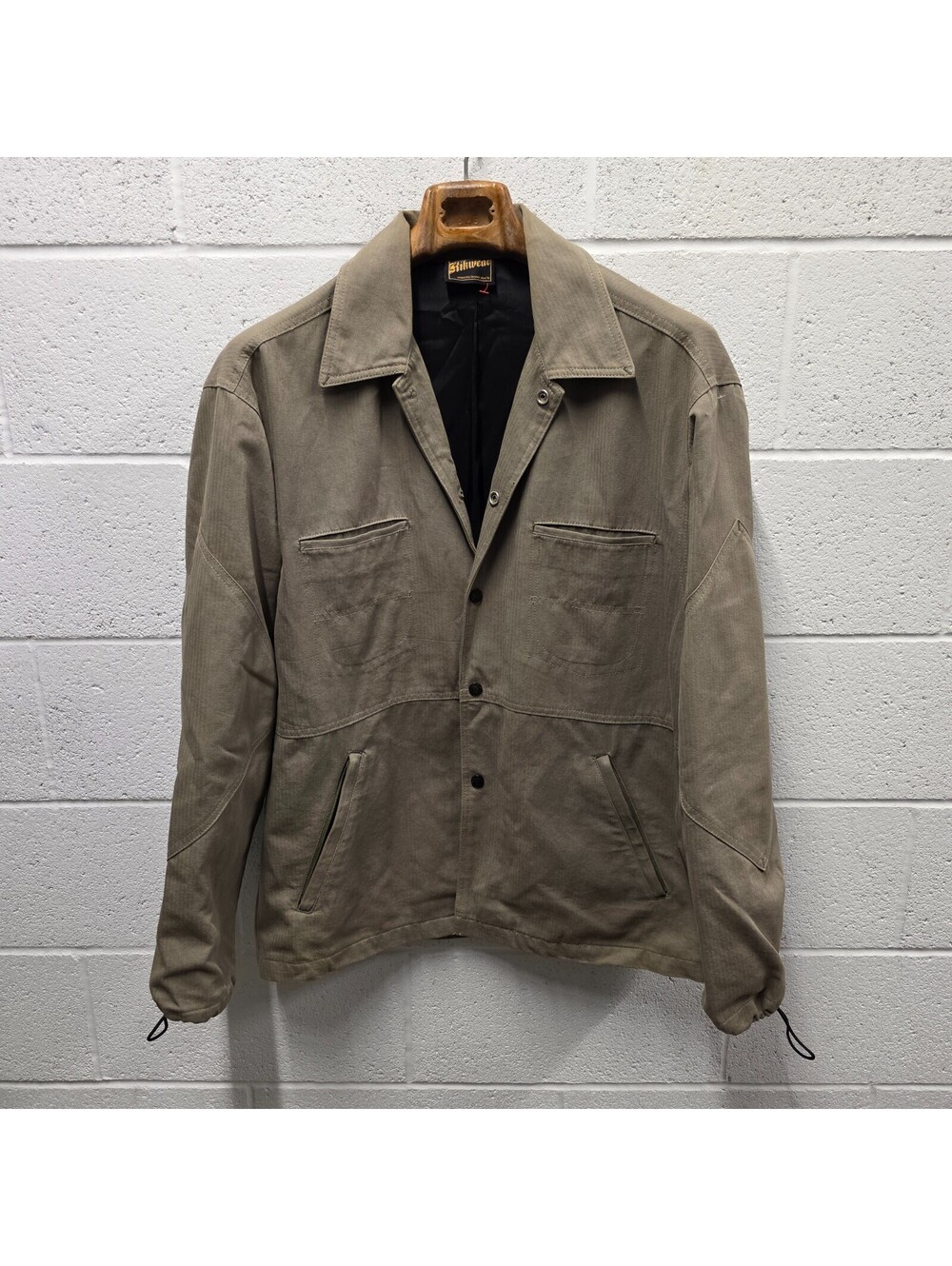 Vintage 90s Kik Wear snap button  Harrington Jacket Hip Hop Beige 25x32 DEFECT